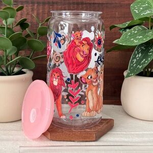 Lion King Plastic Tumbler with Pink Lid and Straw